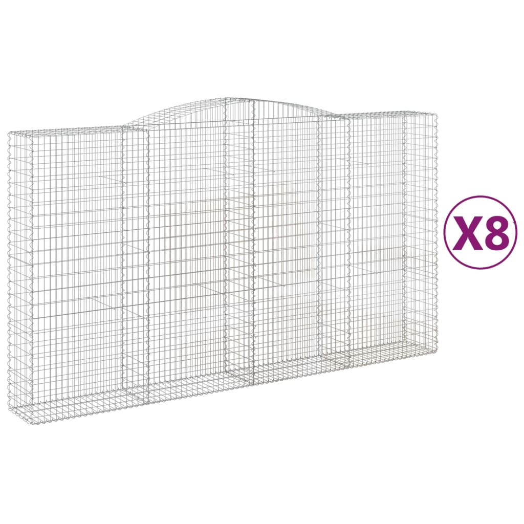 Gabionen Mit Hochbogen 8 Stk. 400X50X220/240Cm Verzinktes Eisen