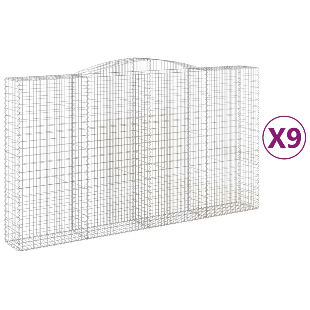 Gabionen Mit Hochbogen 9 Stk. 400X50X220/240Cm Verzinktes Eisen