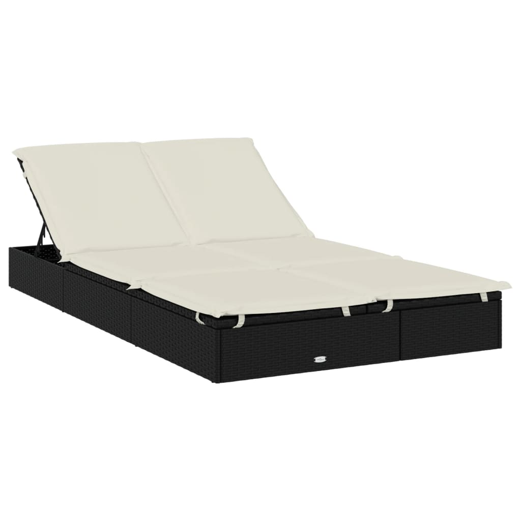 Sonnenliege Für 2 Personen Mit Auflage Schwarz Poly Rattan