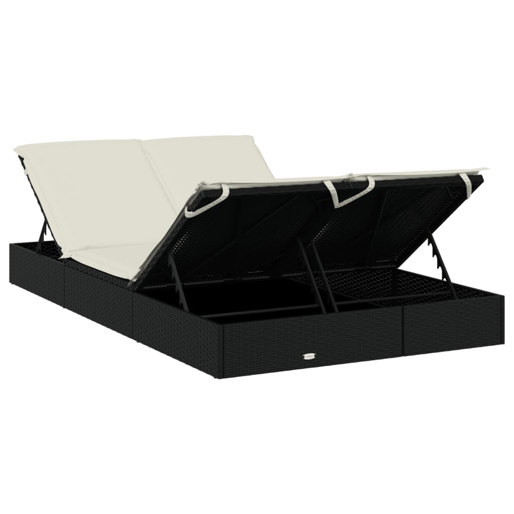Sonnenliege Für 2 Personen Mit Auflage Schwarz Poly Rattan