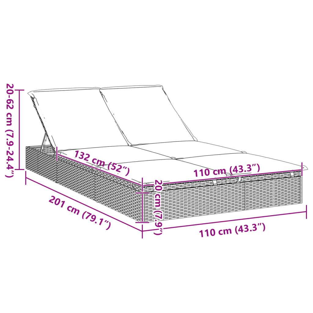 Sonnenliege Für 2 Personen Mit Auflage Schwarz Poly Rattan
