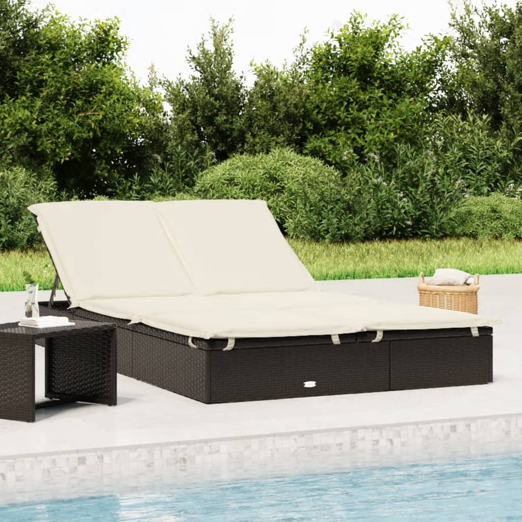 Sonnenliege Für 2 Personen Mit Auflage Schwarz Poly Rattan