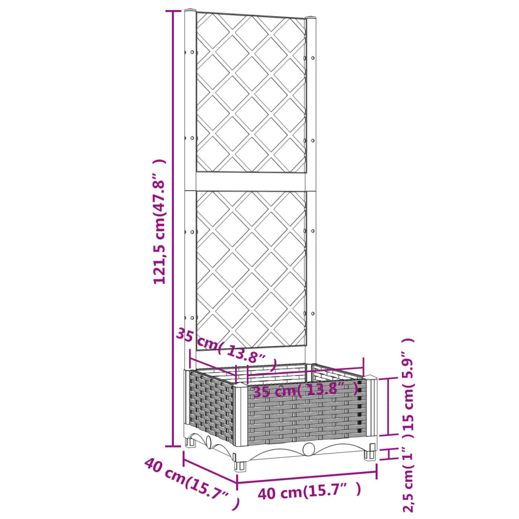 Pflanzkübel Mit Rankgitter 40X40X121,5 Cm Pp