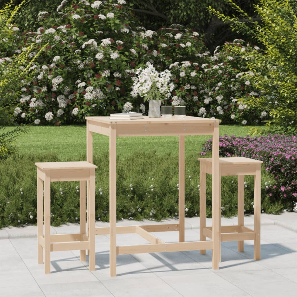 3-Tlg. Gartenbar-Set Massivholz Kiefer