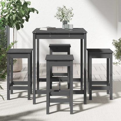 5-Tlg. Gartenbar-Set Grau Massivholz Kiefer
