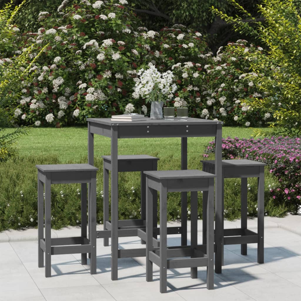 5-Tlg. Gartenbar-Set Grau Massivholz Kiefer