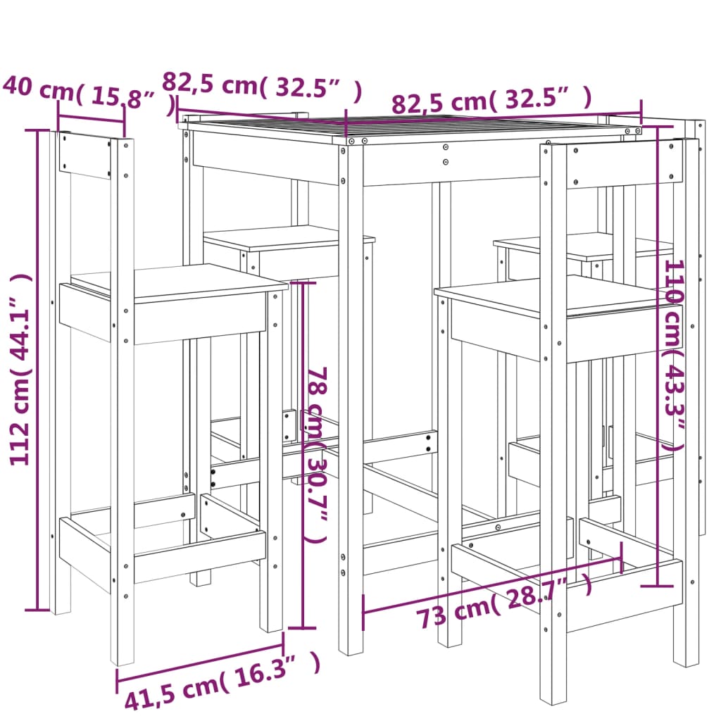 5-Tlg. Gartenbar-Set Massivholz Kiefer