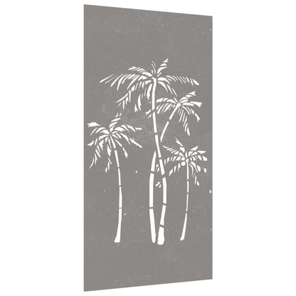Garten-Wanddeko 105X55 Cm Cortenstahl Palmen-Design Hellgrau