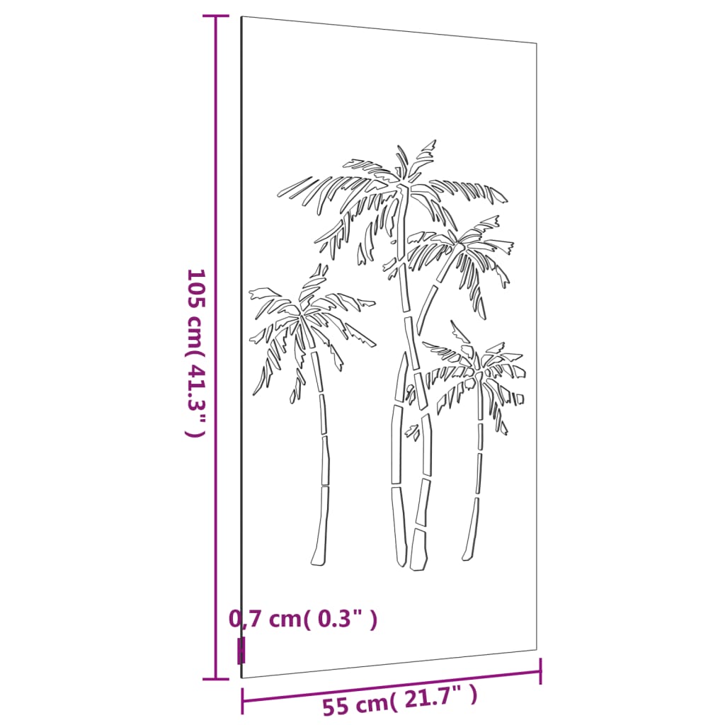 Garten-Wanddeko 105X55 Cm Cortenstahl Palmen-Design Hellgrau