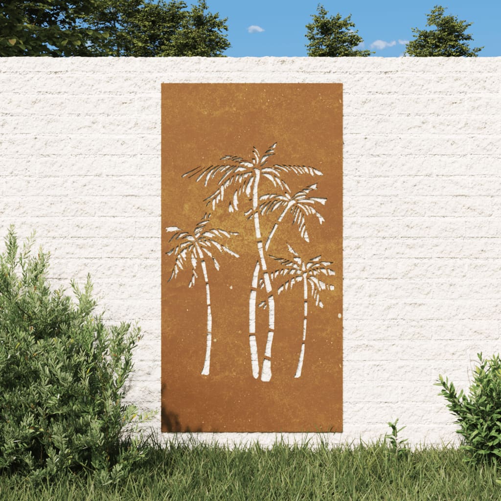 Garten-Wanddeko 105X55 Cm Cortenstahl Palmen-Design Hellgrau