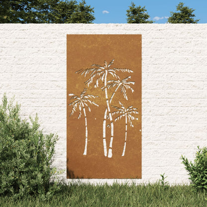 Garten-Wanddeko 105X55 Cm Cortenstahl Palmen-Design Hellgrau