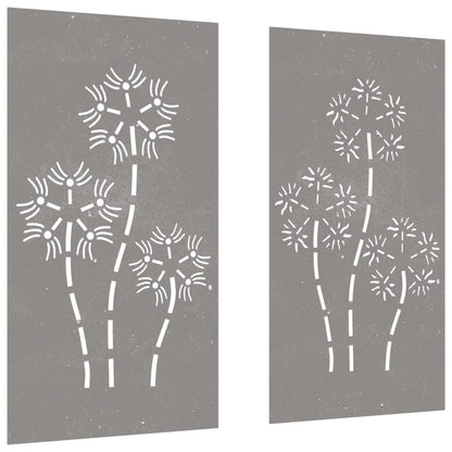 2-Tlg. Garten-Wanddeko 105X55 Cm Cortenstahl Blumen-Design