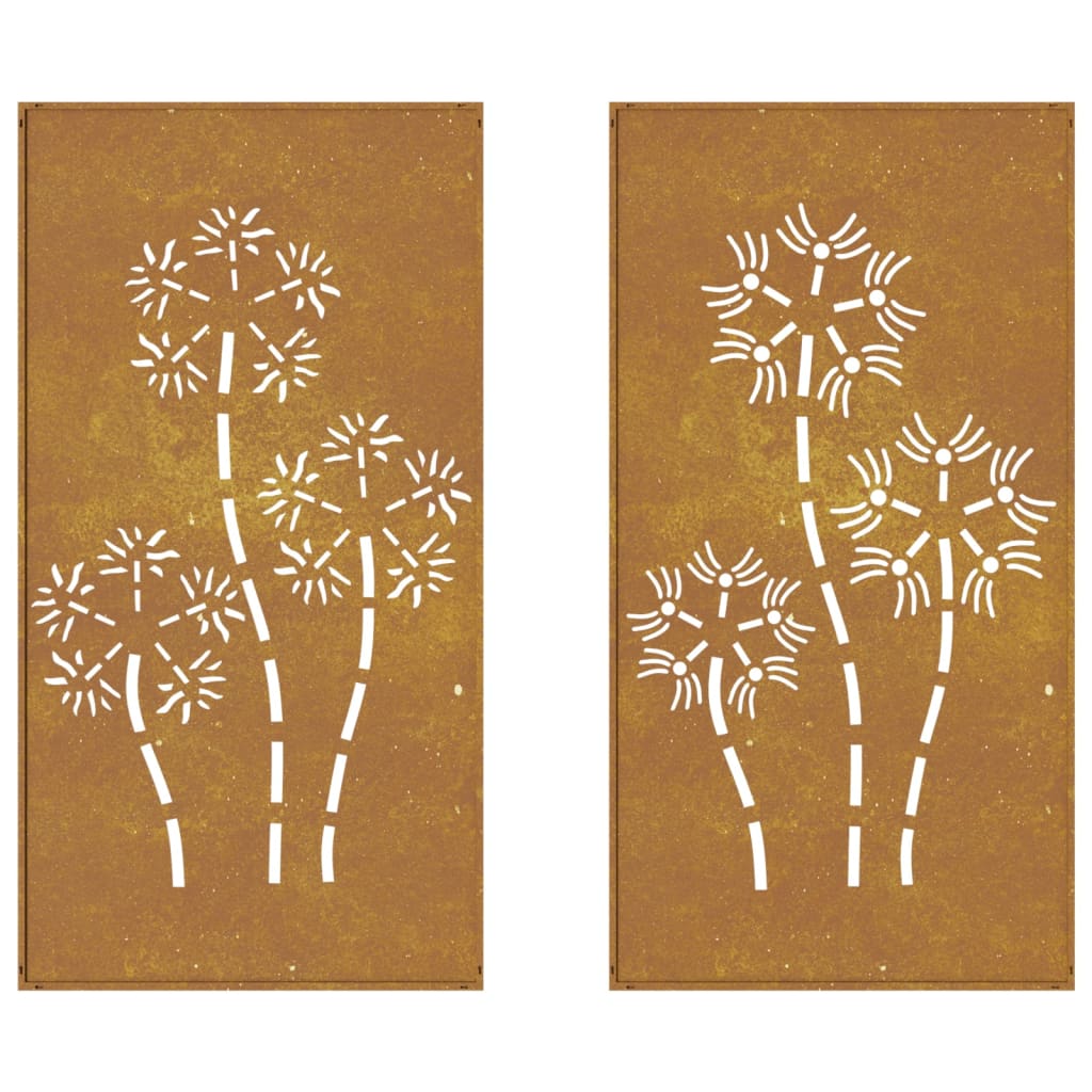 2-Tlg. Garten-Wanddeko 105X55 Cm Cortenstahl Blumen-Design