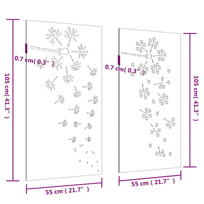 2-Tlg. Garten-Wanddeko 105X55 Cm Cortenstahl Blumen-Design