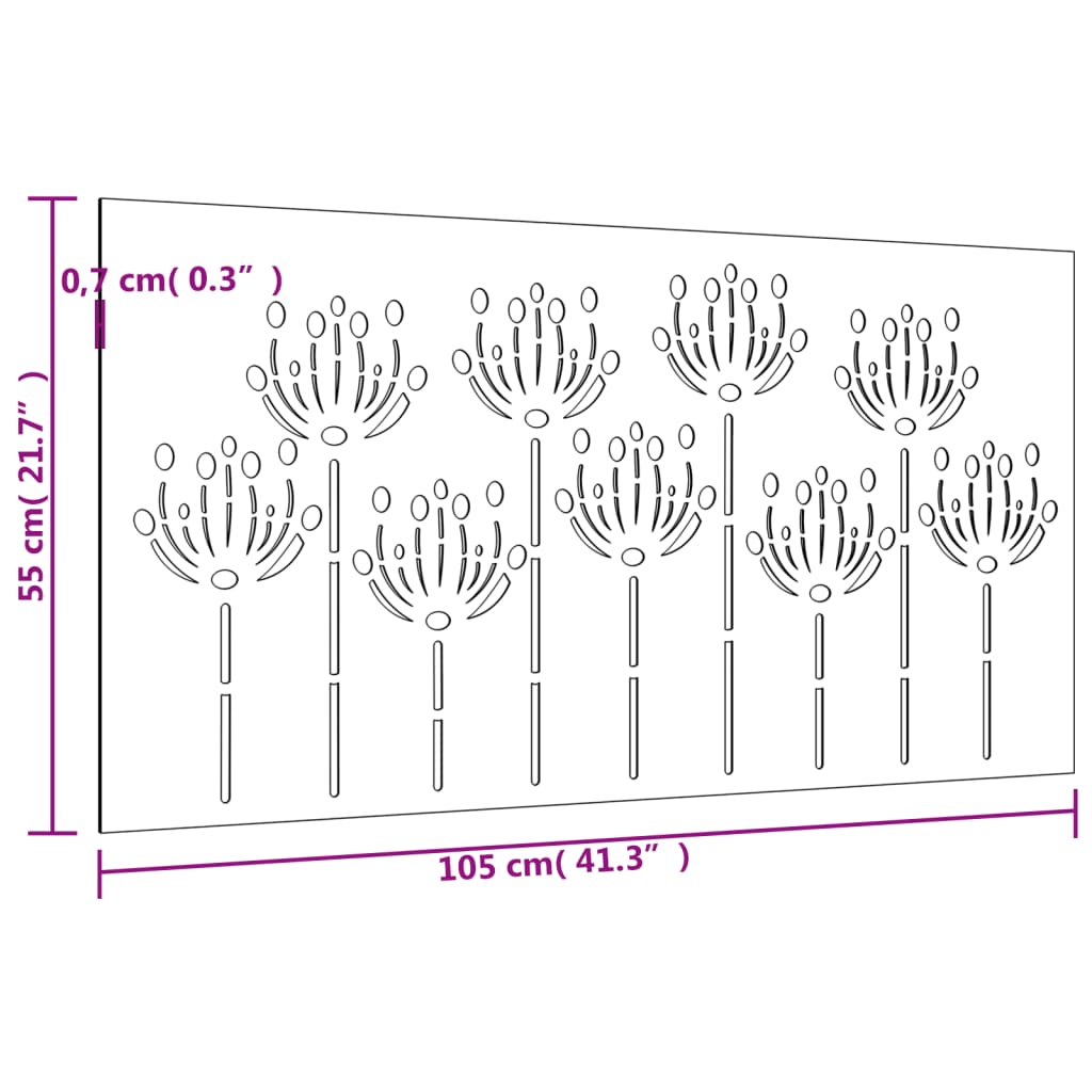 Garten-Wanddeko 105X55 Cm Cortenstahl Blumen-Design Dunkelgrau