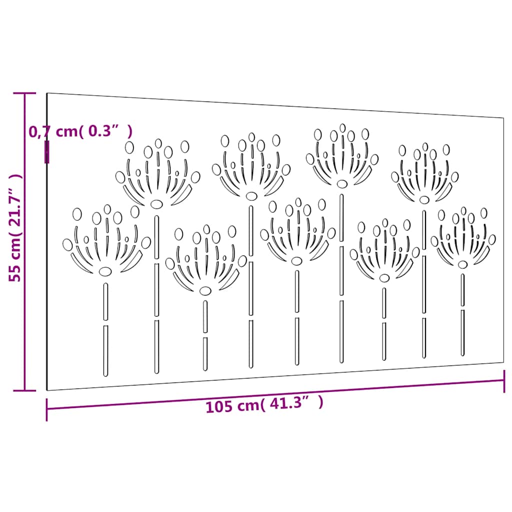 Garten-Wanddeko 105X55 Cm Cortenstahl Blumen-Design Dunkelgrau