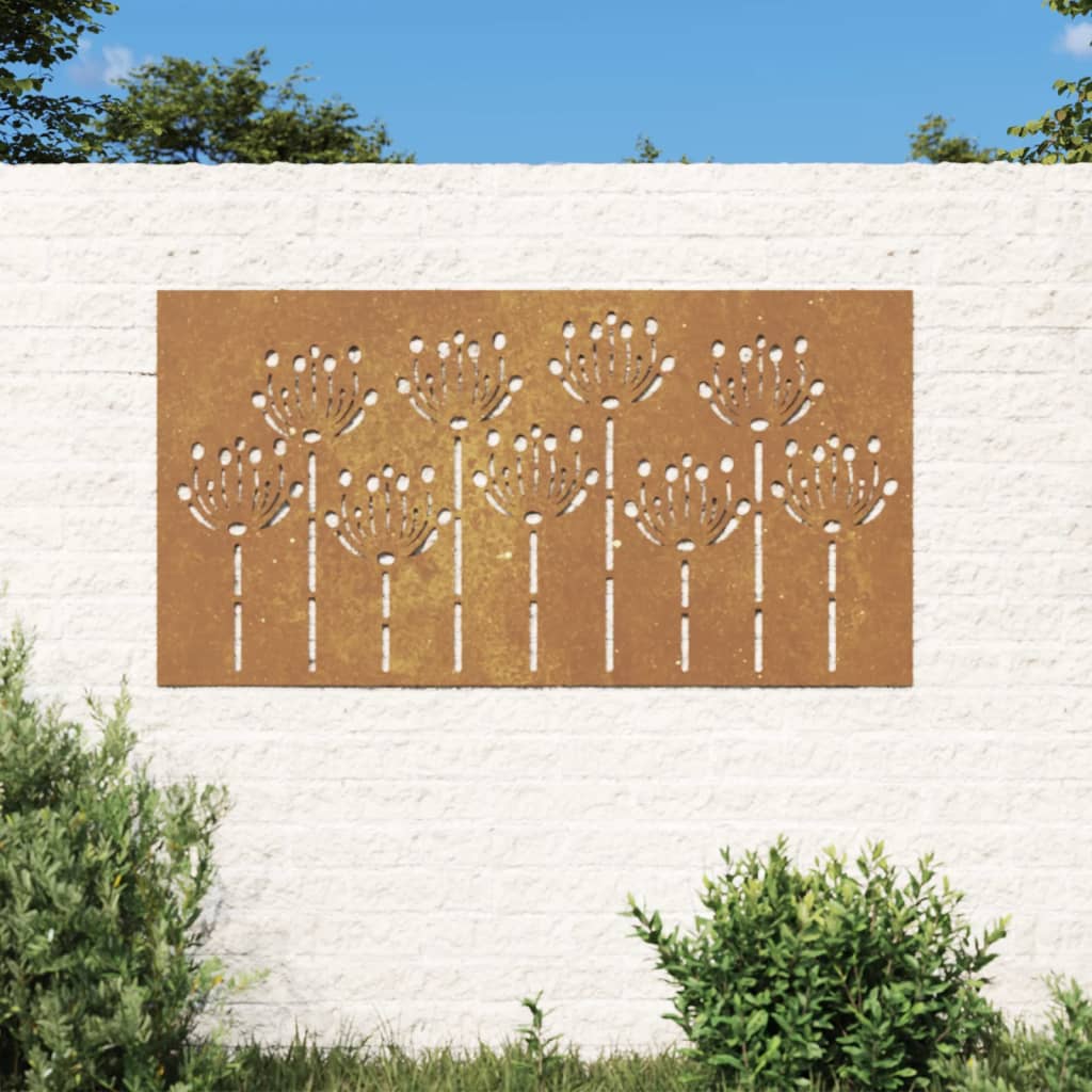 Garten-Wanddeko 105X55 Cm Cortenstahl Blumen-Design Dunkelgrau