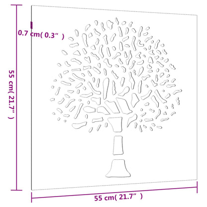 Garten-Wanddeko 55X55 Cm Cortenstahl Baum-Design