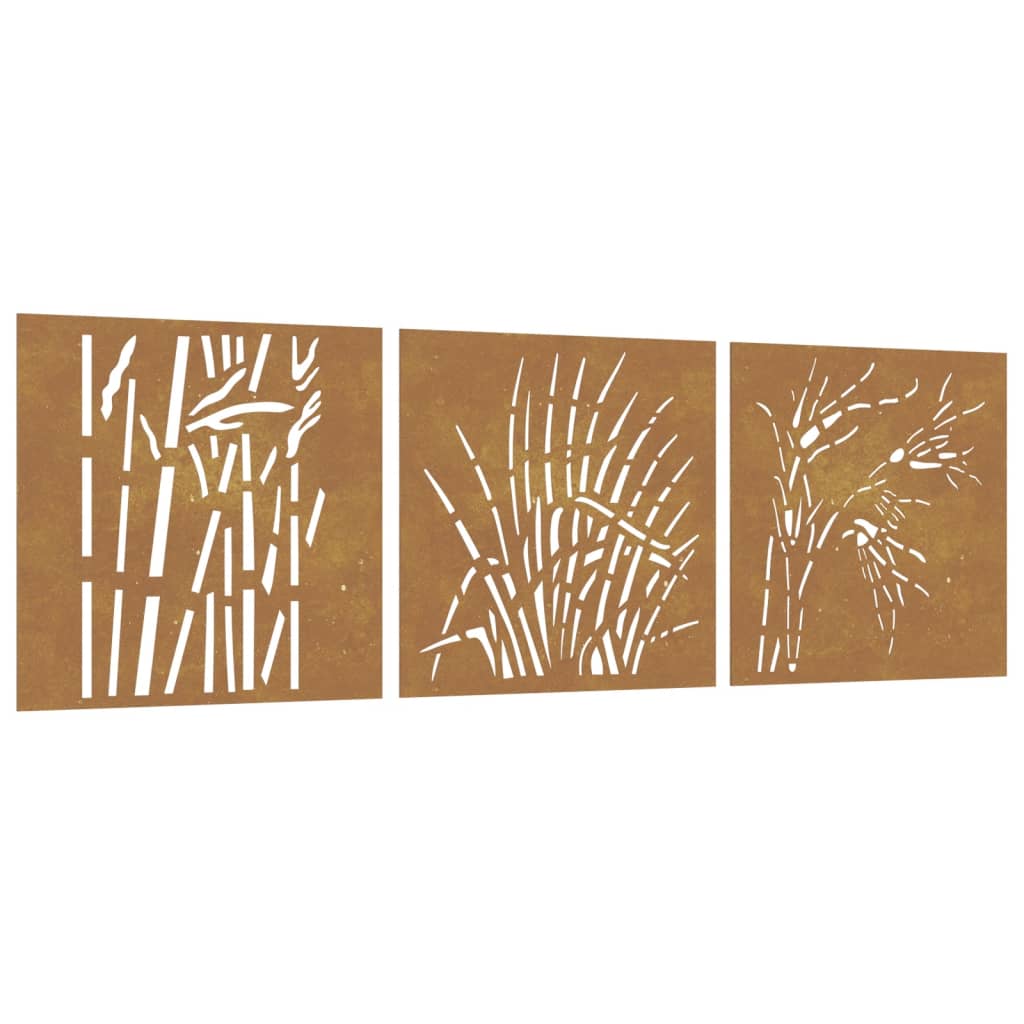 3-Tlg. Garten-Wanddeko 55X55 Cm Cortenstahl Gras-Design