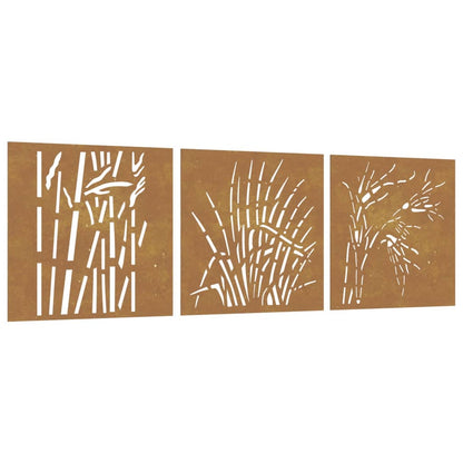 3-Tlg. Garten-Wanddeko 55X55 Cm Cortenstahl Gras-Design