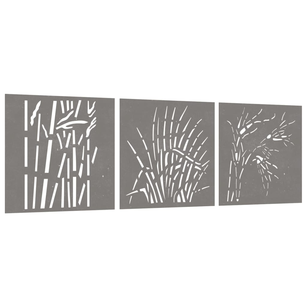 3-Tlg. Garten-Wanddeko 55X55 Cm Cortenstahl Gras-Design