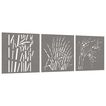 3-Tlg. Garten-Wanddeko 55X55 Cm Cortenstahl Gras-Design