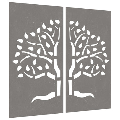 2-Tlg. Garten-Wanddeko 105X155 Cm Cortenstahl Baum-Design