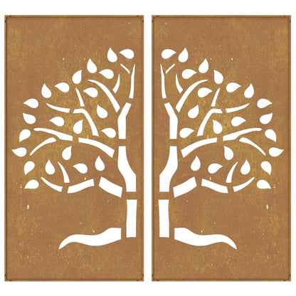 2-Tlg. Garten-Wanddeko 105X155 Cm Cortenstahl Baum-Design