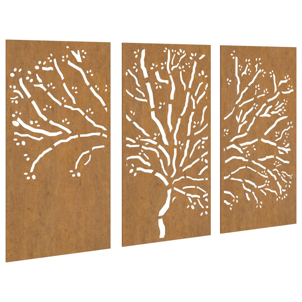 3-Tlg. Garten-Wanddeko 105X55 Cm Cortenstahl Baum-Design