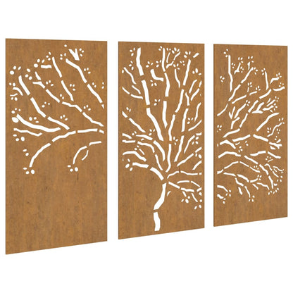 3-Tlg. Garten-Wanddeko 105X55 Cm Cortenstahl Baum-Design