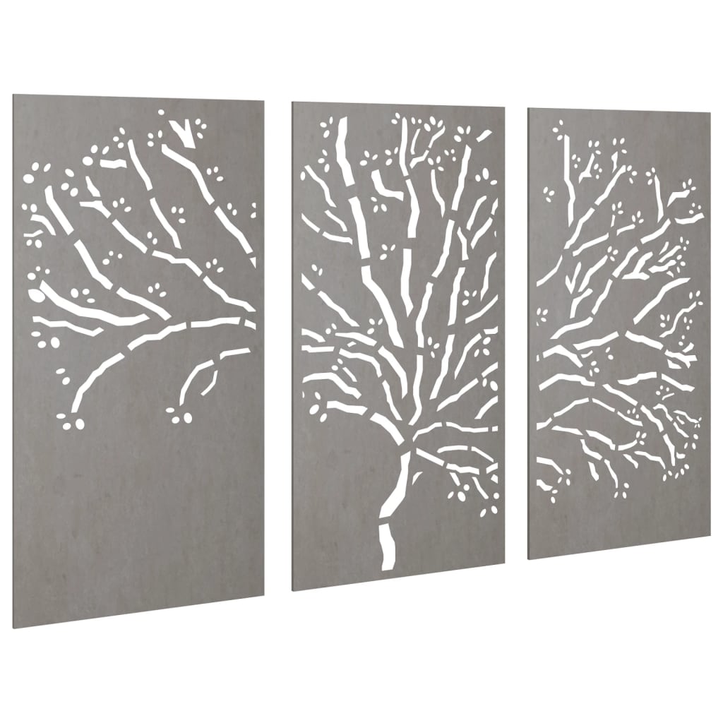 3-Tlg. Garten-Wanddeko 105X55 Cm Cortenstahl Baum-Design