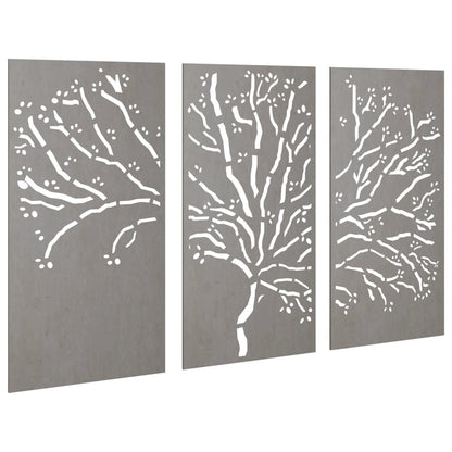 3-Tlg. Garten-Wanddeko 105X55 Cm Cortenstahl Baum-Design