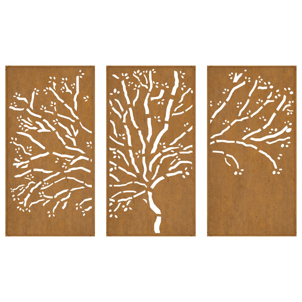 3-Tlg. Garten-Wanddeko 105X55 Cm Cortenstahl Baum-Design