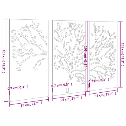 3-Tlg. Garten-Wanddeko 105X55 Cm Cortenstahl Baum-Design