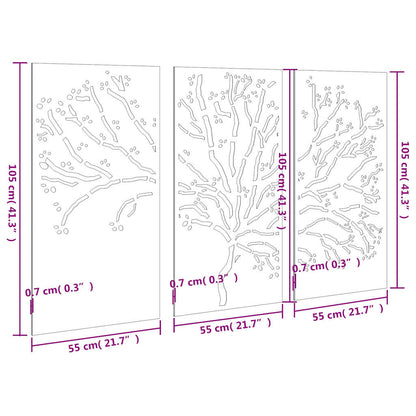 3-Tlg. Garten-Wanddeko 105X55 Cm Cortenstahl Baum-Design