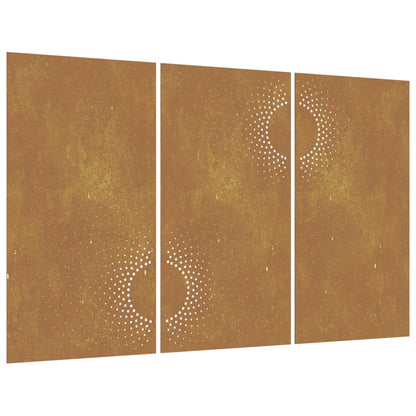 3-Tlg. Garten-Wanddeko 105X55 Cm Cortenstahl Sonnen-Design