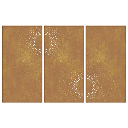 3-Tlg. Garten-Wanddeko 105X55 Cm Cortenstahl Sonnen-Design