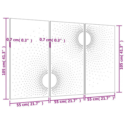 3-Tlg. Garten-Wanddeko 105X55 Cm Cortenstahl Sonnen-Design