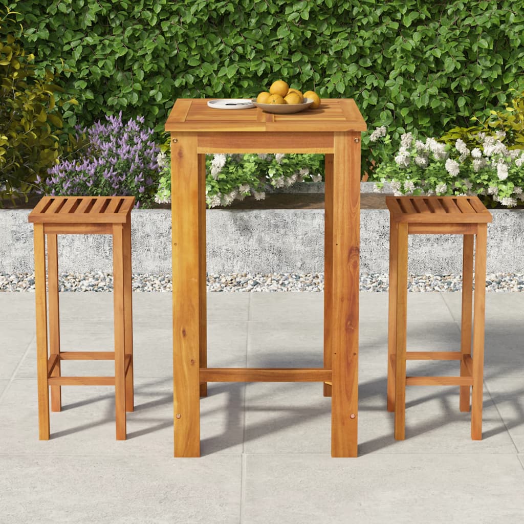 3-Tlg. Gartenbar-Set Massivholz Akazie
