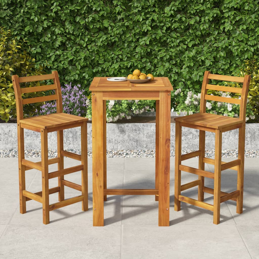 3-Tlg. Gartenbar-Set Massivholz Akazie