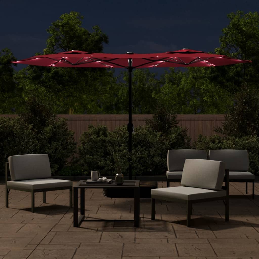 Doppel-Sonnenschirm Mit Led-Leuchten Bordeaux 316X145 Cm
