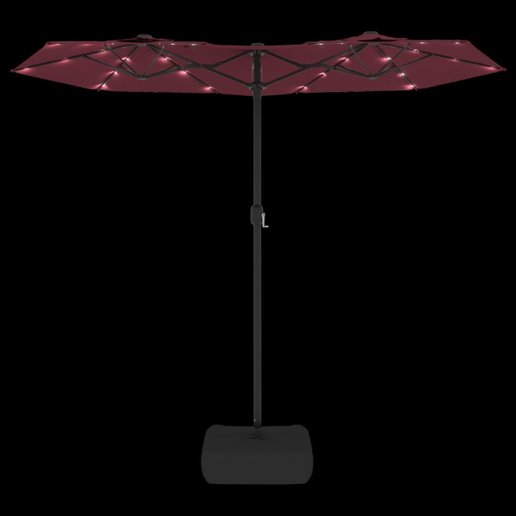 Doppel-Sonnenschirm Mit Led-Leuchten Bordeaux 316X145 Cm