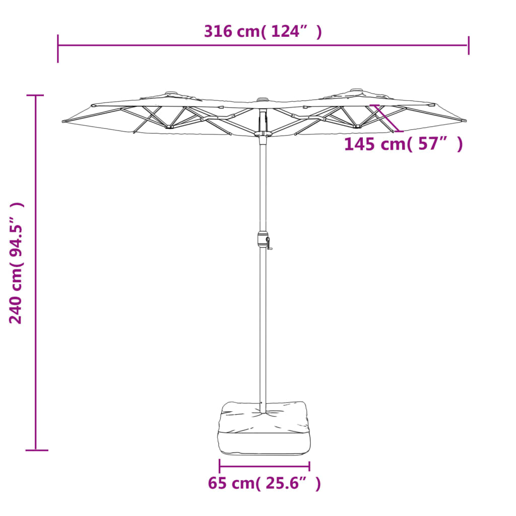 Doppel-Sonnenschirm Mit Led-Leuchten Bordeaux 316X145 Cm