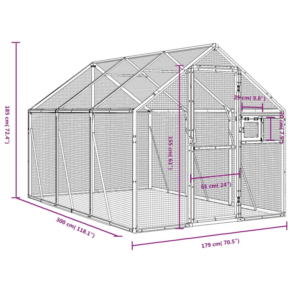 Voliere N 1,79X3X1,85 M Aluminium