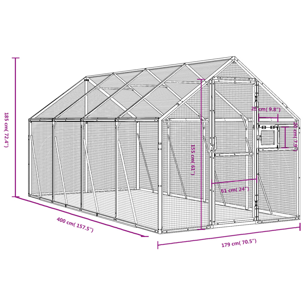 Voliere N 1,79X4X1,85 M Aluminium