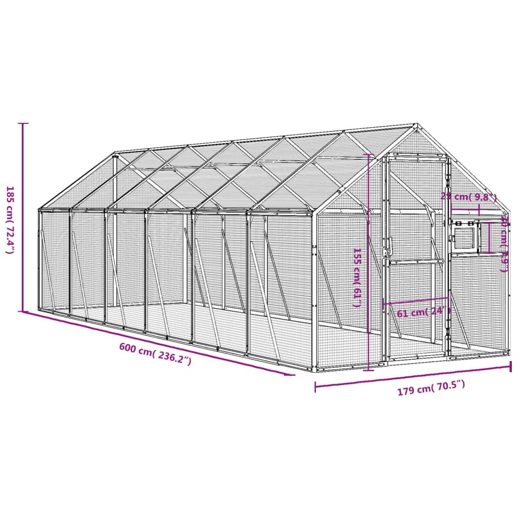 Voliere N 1,79X6X1,85 M Aluminium