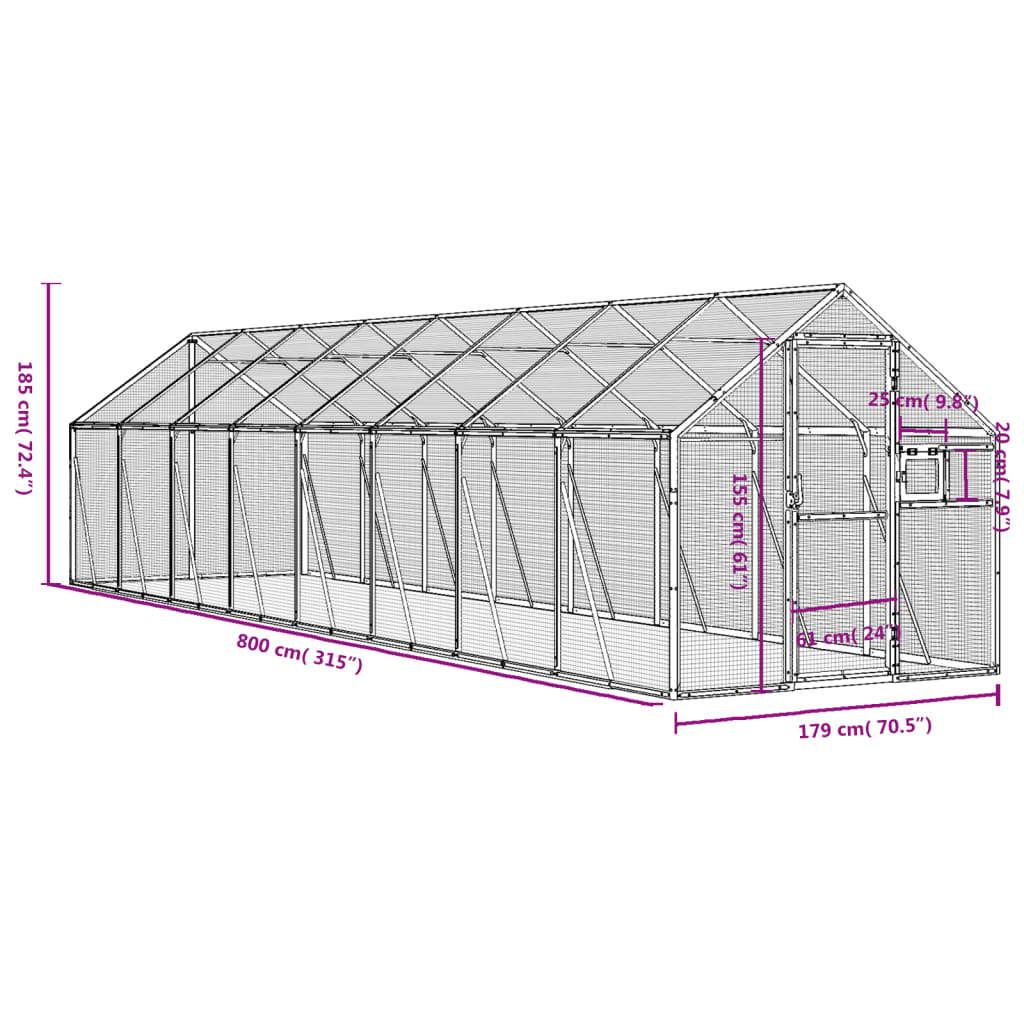 Voliere N 1,79X8X1,85 M Aluminium