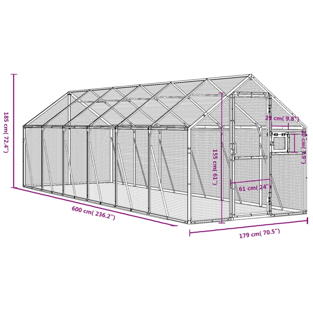 Voliere 1,79X6X1,85 M Aluminium