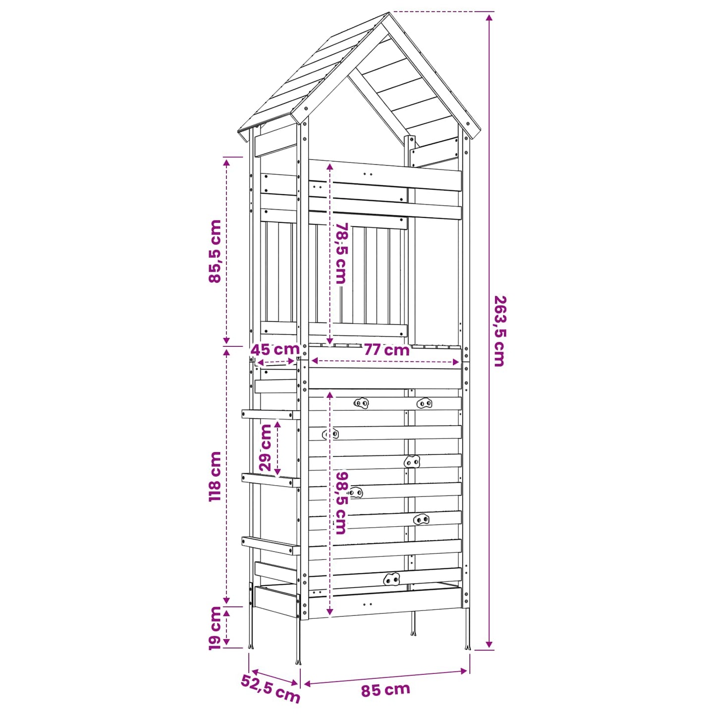 Outdoor-Spielturm Natur 53 X 85 X 264 Cm Massives Kiefernholz