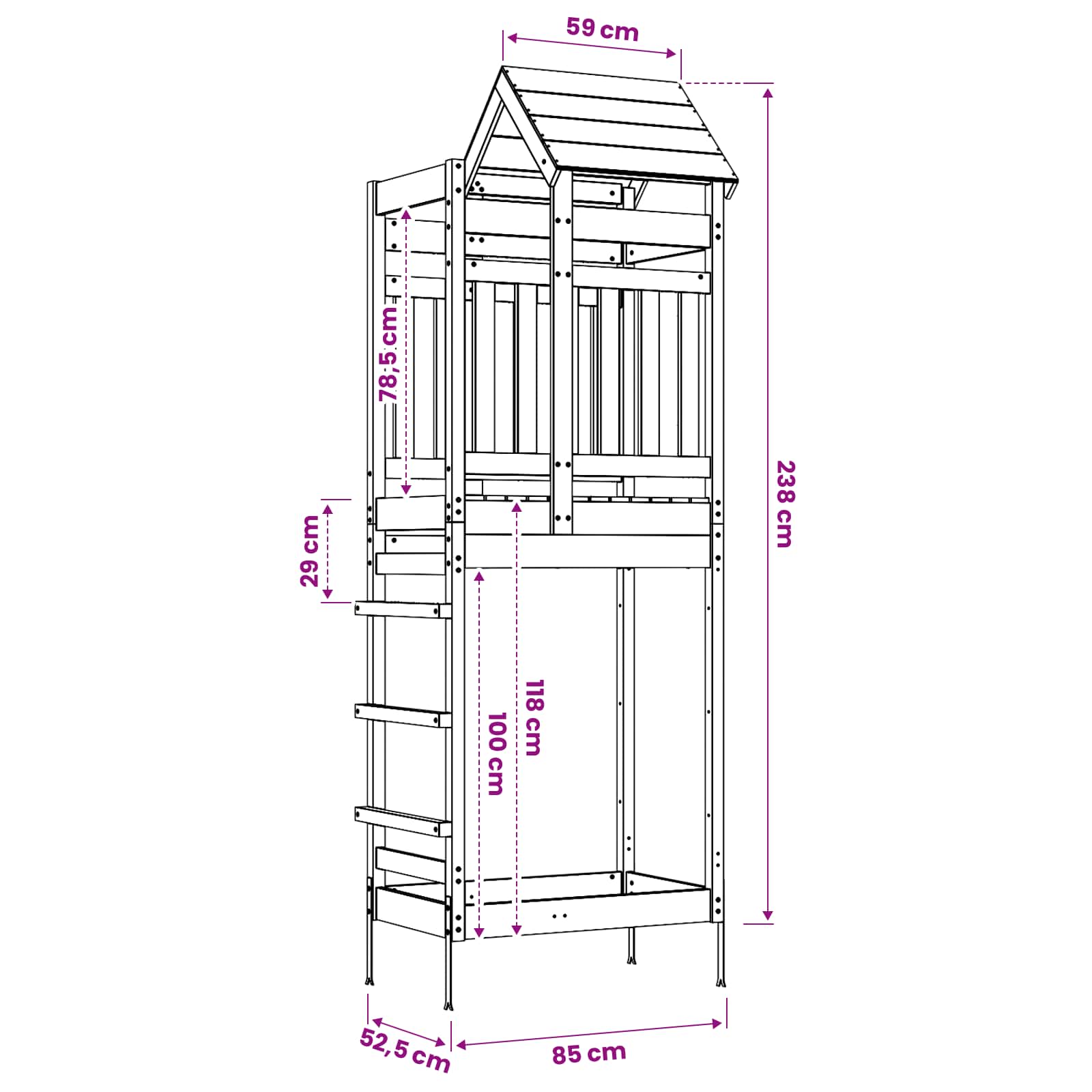 Outdoor-Spielturm Natur 90 X 64 X 238 Cm Massives Kiefernholz